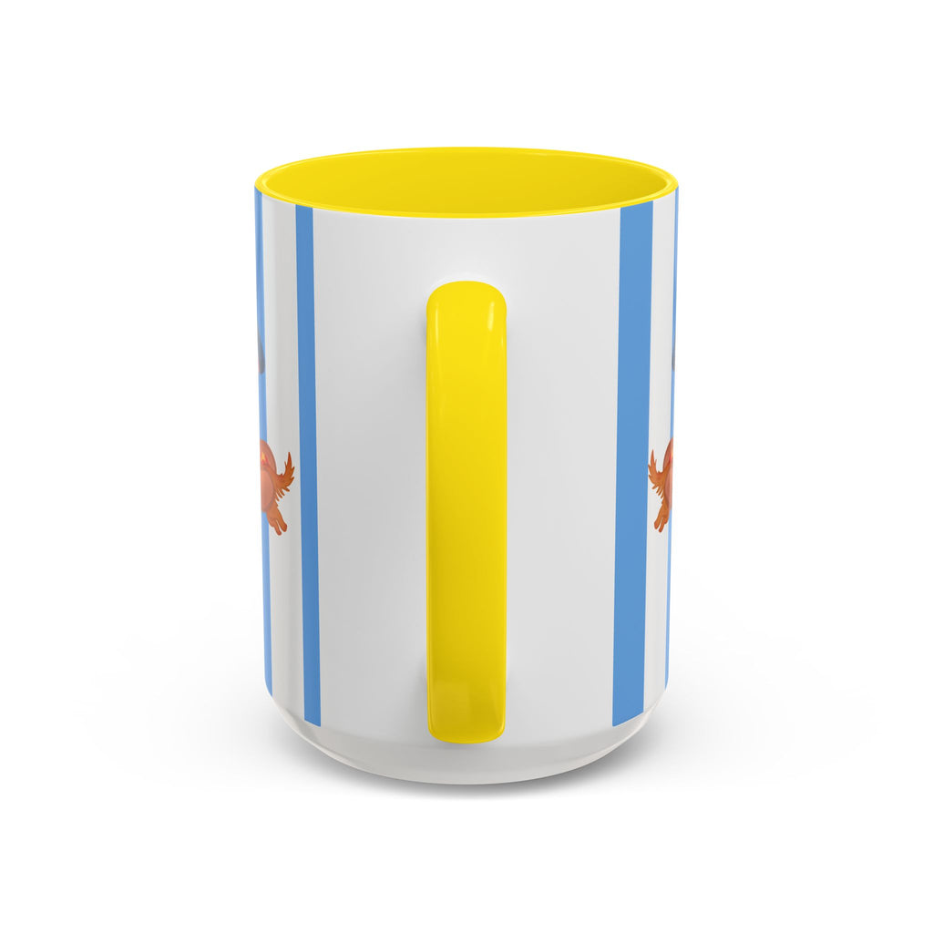 Hot Dog Dachshund Coffee Mug | Cute Wiener Dog with Beach Umbrella on Blue Stripes (11/15oz)