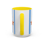 Hot Dog Dachshund Coffee Mug | Cute Wiener Dog with Beach Umbrella on Blue Stripes (11/15oz)