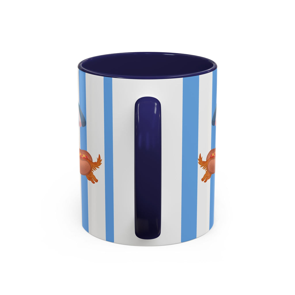 Hot Dog Dachshund Coffee Mug | Cute Wiener Dog with Beach Umbrella on Blue Stripes (11/15oz)