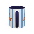 Hot Dog Dachshund Coffee Mug | Cute Wiener Dog with Beach Umbrella on Blue Stripes (11/15oz)