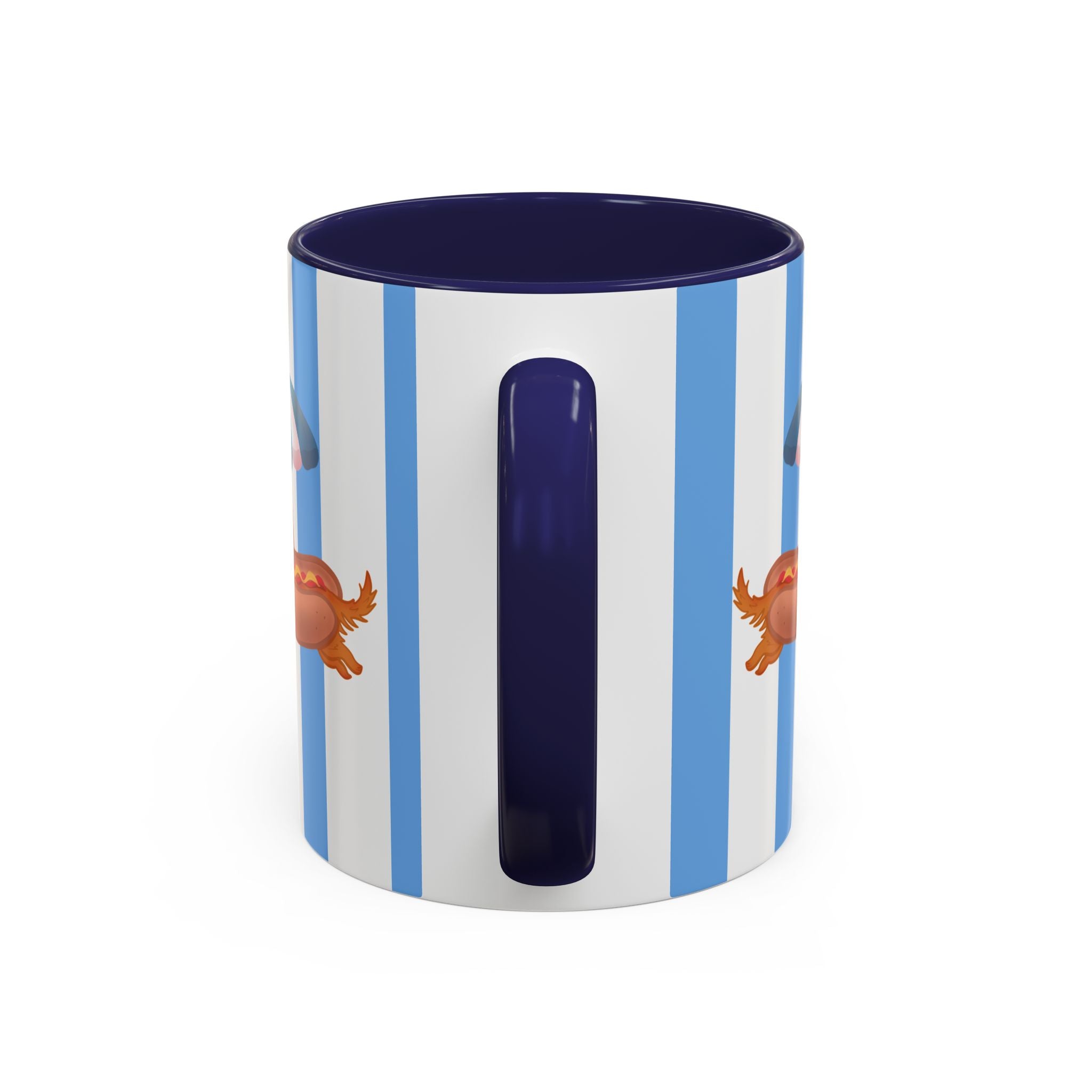 Hot Dog Dachshund Coffee Mug | Cute Wiener Dog with Beach Umbrella on Blue Stripes (11/15oz)