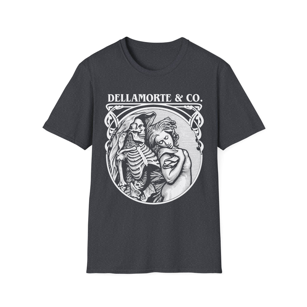 Death and the Maiden Shirt | Gothic Grim Reaper T-Shirt | Dellamorte Dark Academia Tee | Macabre Romance | Occult Halloween Apparel Dark Heather Grey