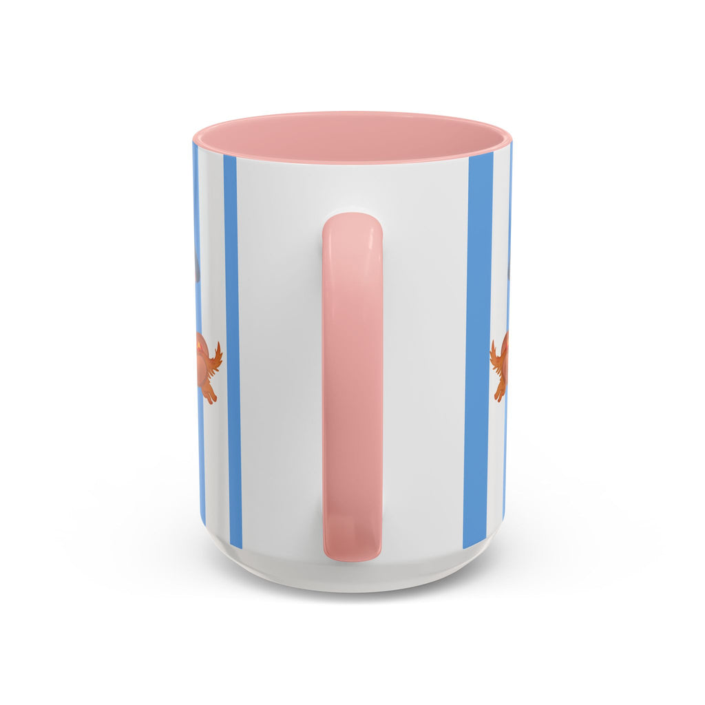 Hot Dog Dachshund Coffee Mug | Cute Wiener Dog with Beach Umbrella on Blue Stripes (11/15oz)