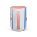 Hot Dog Dachshund Coffee Mug | Cute Wiener Dog with Beach Umbrella on Blue Stripes (11/15oz)