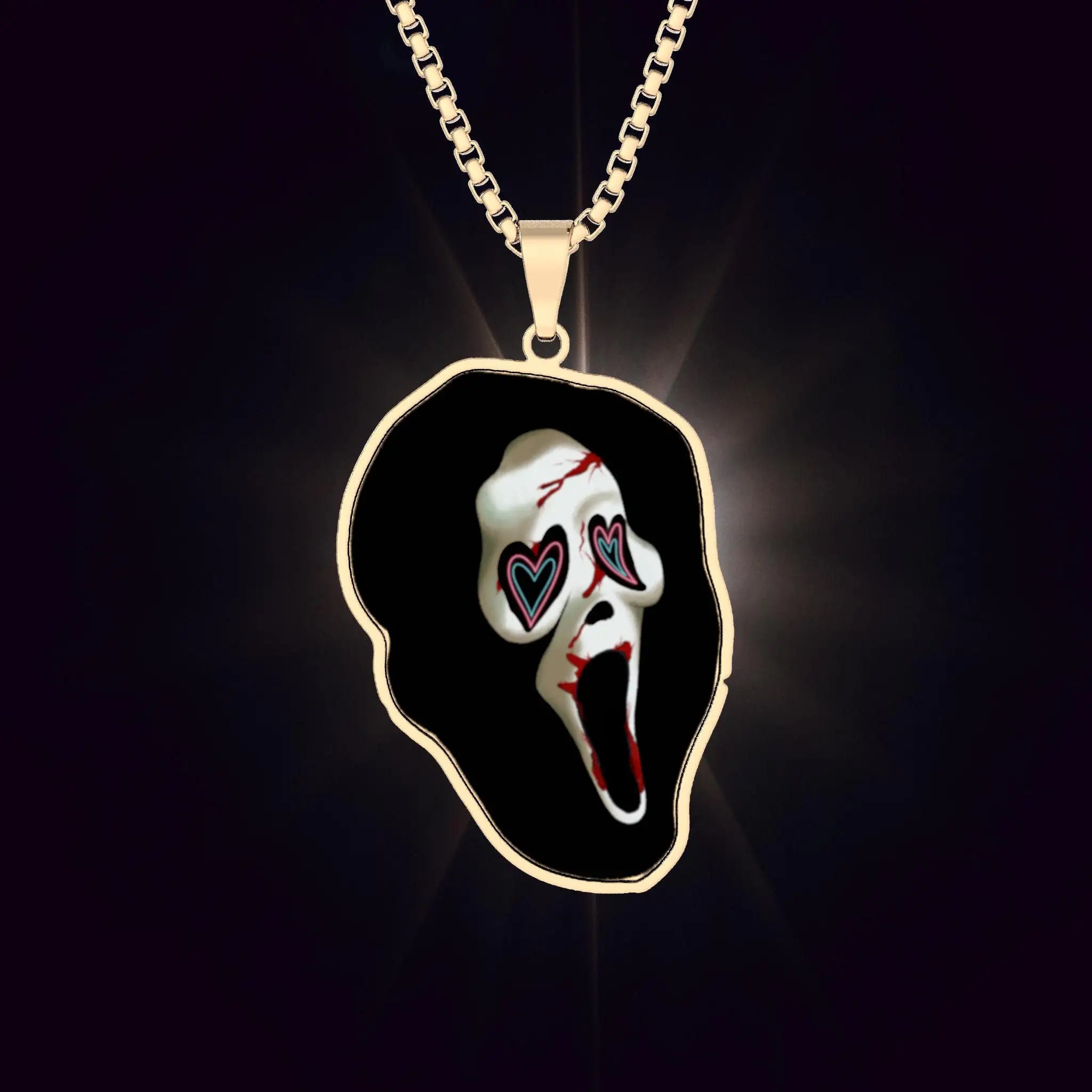 Ghost Scream Pendant Necklace 1'' x 1'' Gold Plated