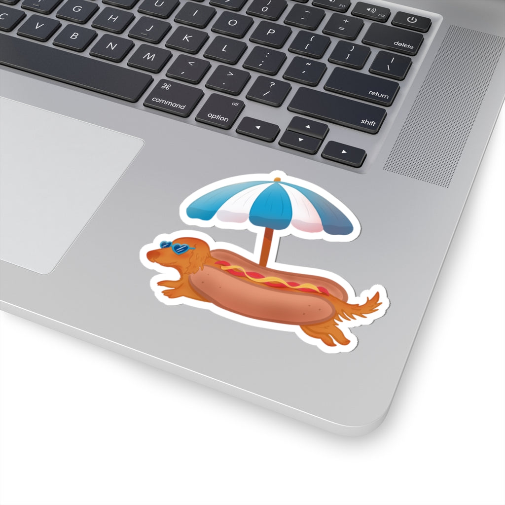 Dachshund Hot Dog Sticker | Summer Beach Pup Kiss-Cut Decal