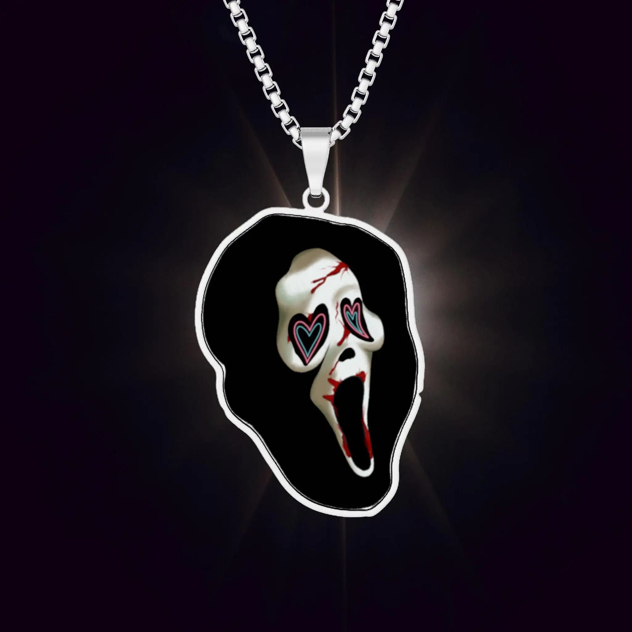Ghost Scream Pendant Necklace 1'' x 1'' Sterling Silver