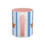 Hot Dog Dachshund Coffee Mug | Cute Wiener Dog with Beach Umbrella on Blue Stripes (11/15oz)