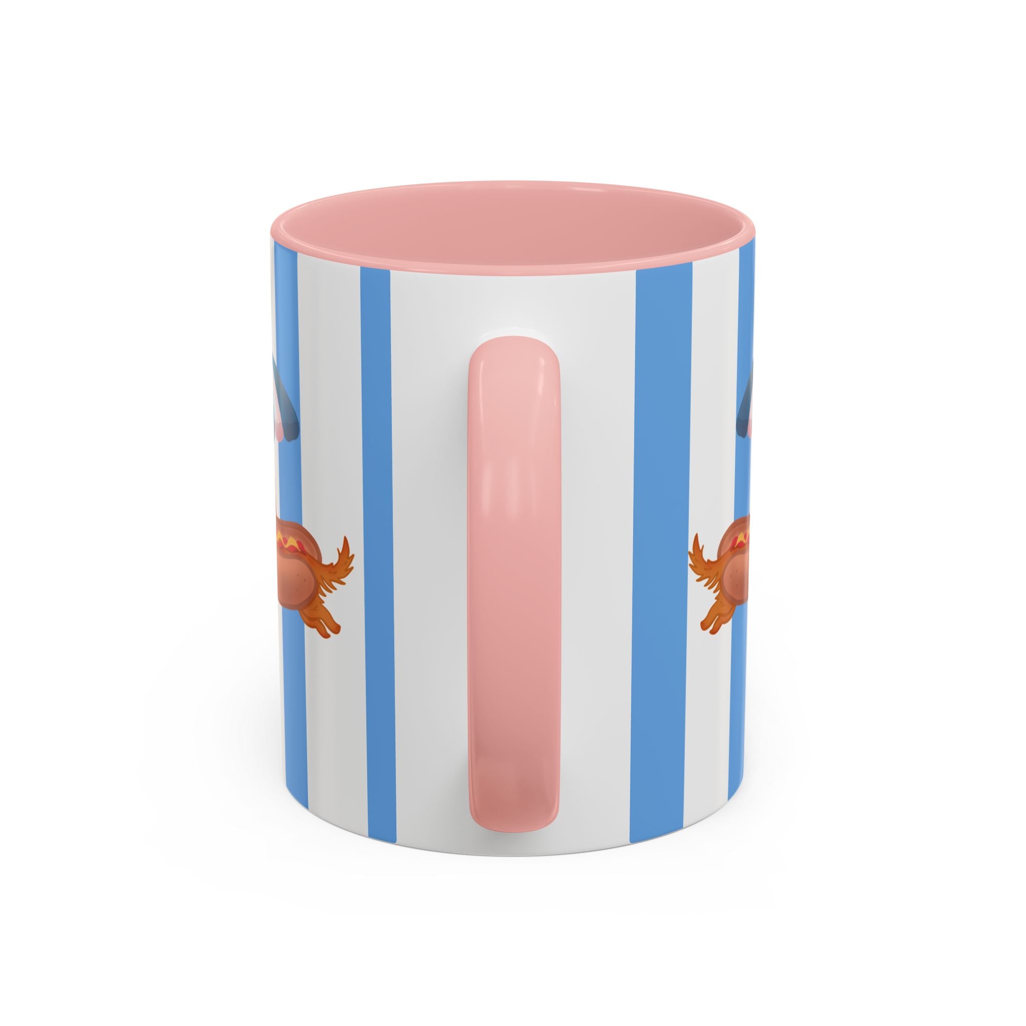 Hot Dog Dachshund Coffee Mug | Cute Wiener Dog with Beach Umbrella on Blue Stripes (11/15oz)