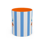 Hot Dog Dachshund Coffee Mug | Cute Wiener Dog with Beach Umbrella on Blue Stripes (11/15oz)