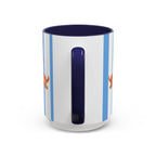 Hot Dog Dachshund Coffee Mug | Cute Wiener Dog with Beach Umbrella on Blue Stripes (11/15oz)