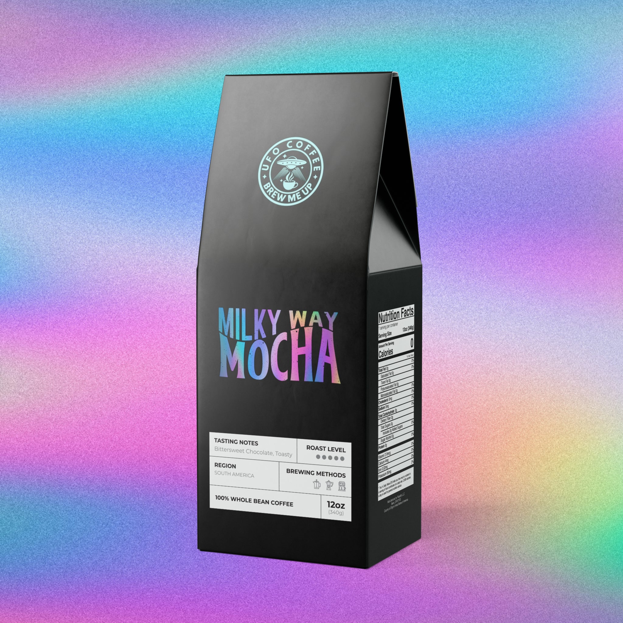 Mocha Milky Way UFO COFFEE Cocoa and Toasted Nuts Ground Beans (Dark French Roast) Whole Bean 12oz