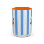 Hot Dog Dachshund Coffee Mug | Cute Wiener Dog with Beach Umbrella on Blue Stripes (11/15oz)
