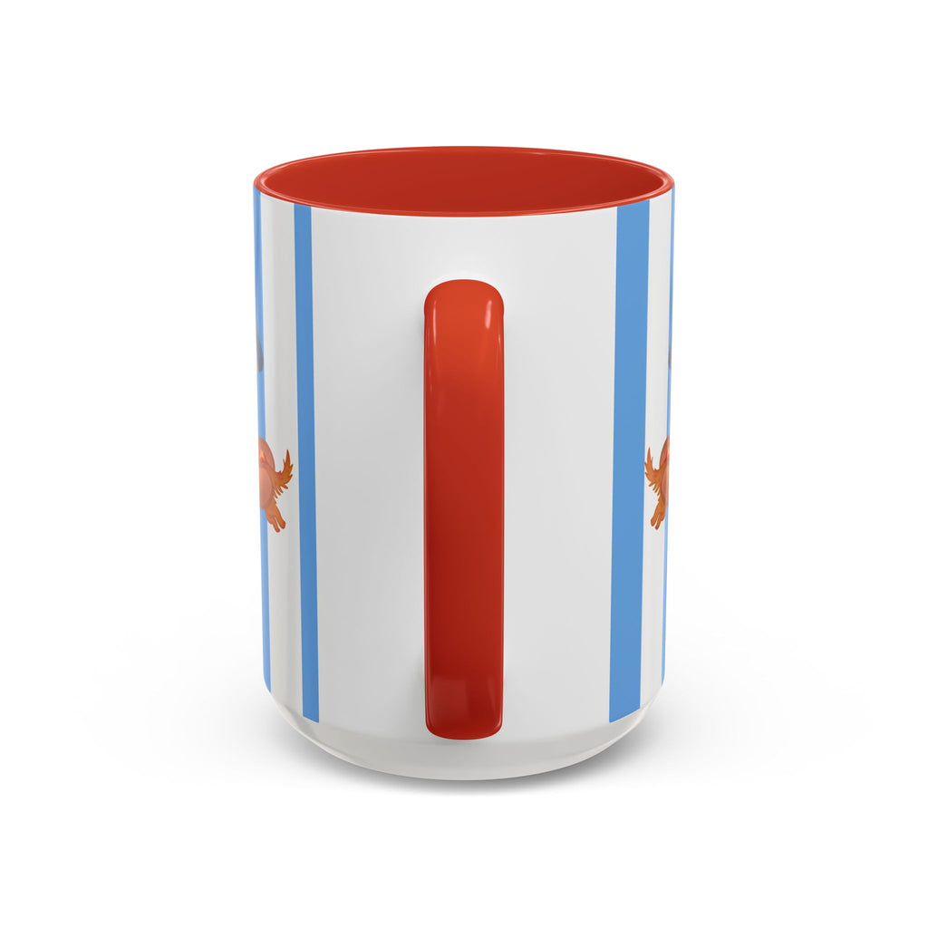 Hot Dog Dachshund Coffee Mug | Cute Wiener Dog with Beach Umbrella on Blue Stripes (11/15oz)