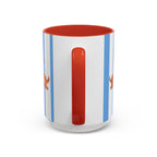 Hot Dog Dachshund Coffee Mug | Cute Wiener Dog with Beach Umbrella on Blue Stripes (11/15oz)