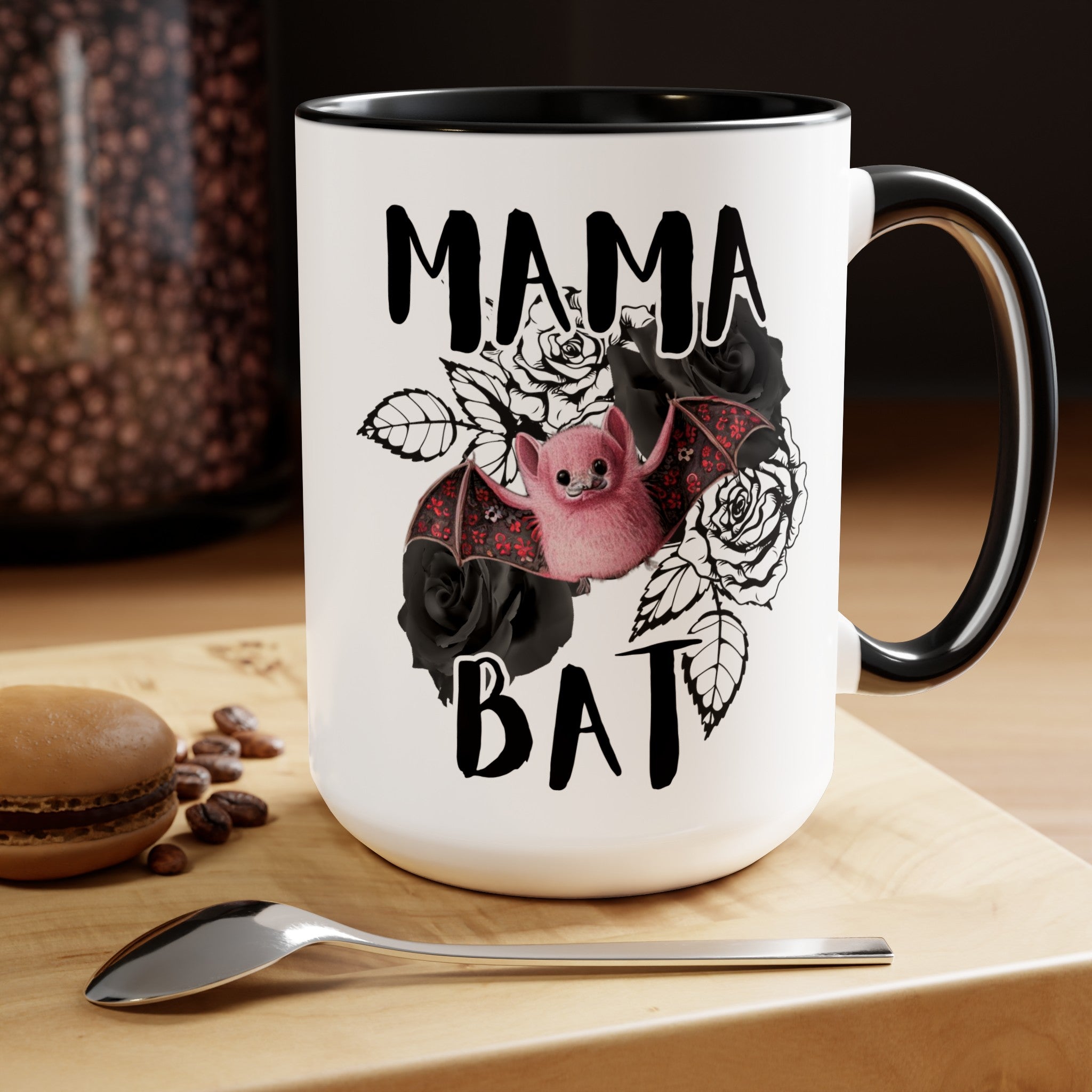 Mama Bat Mug Two-Tone Coffee Mugs, 15oz 15oz Black