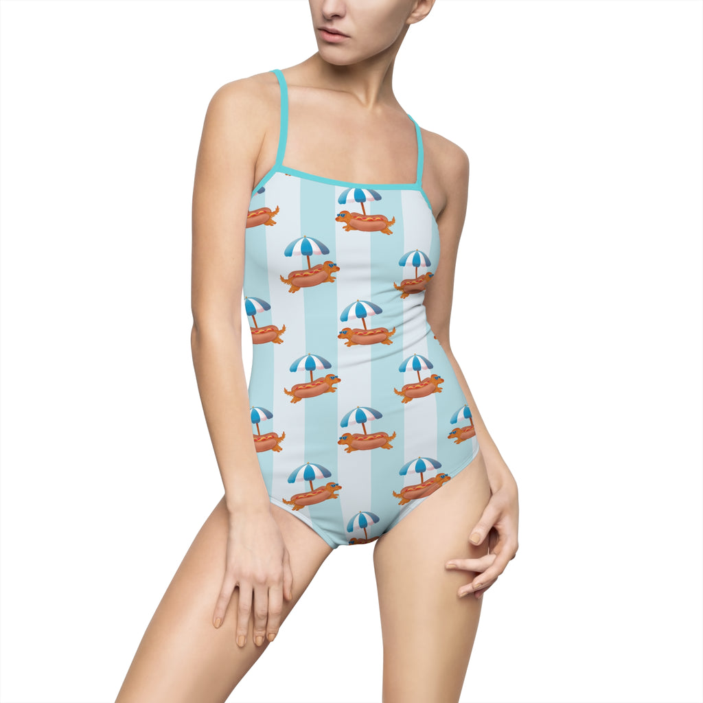 Hot Dog Dachshund One-Piece Swimsuit Ocean