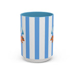 Hot Dog Dachshund Coffee Mug | Cute Wiener Dog with Beach Umbrella on Blue Stripes (11/15oz)