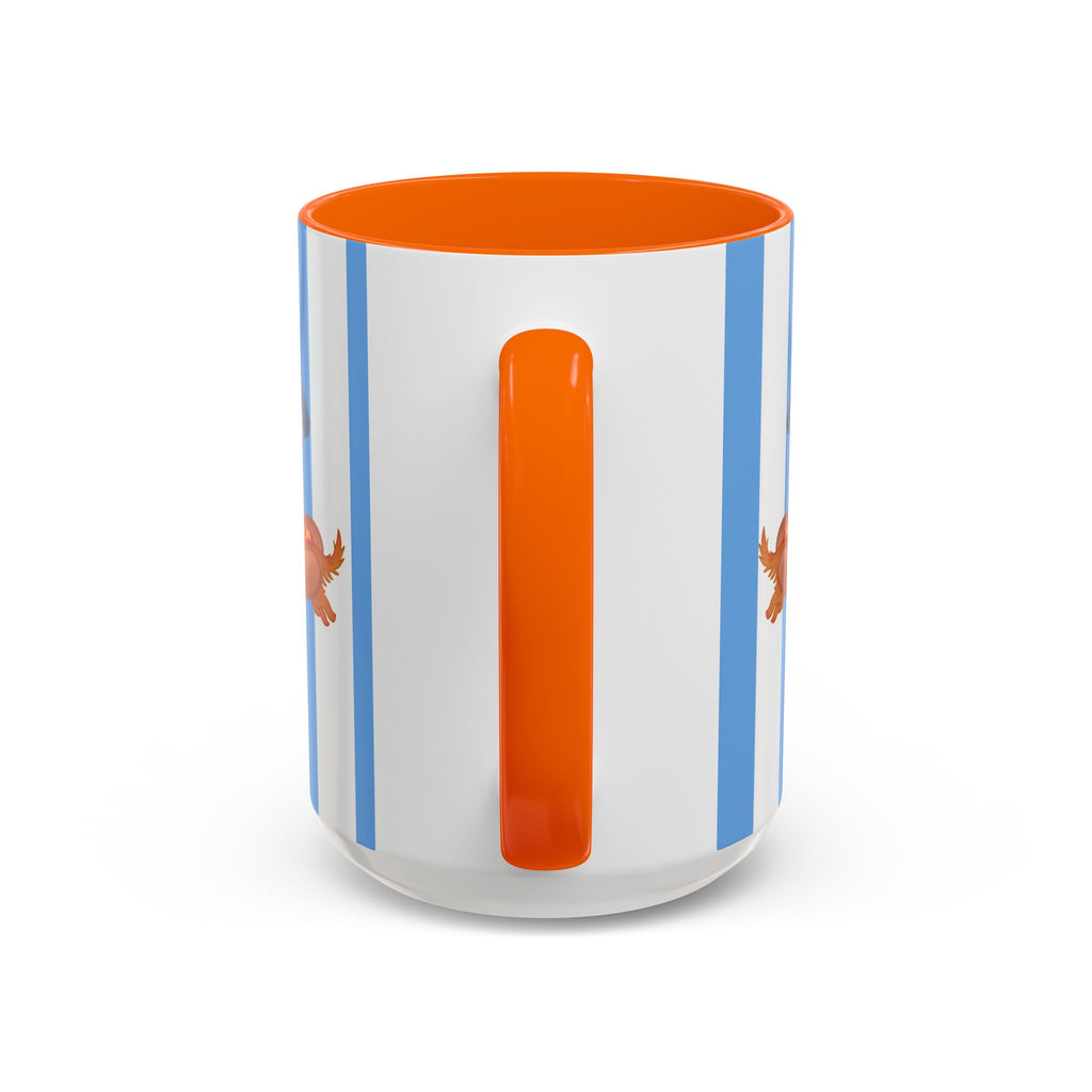 Hot Dog Dachshund Coffee Mug | Cute Wiener Dog with Beach Umbrella on Blue Stripes (11/15oz)