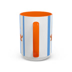 Hot Dog Dachshund Coffee Mug | Cute Wiener Dog with Beach Umbrella on Blue Stripes (11/15oz)