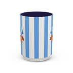 Hot Dog Dachshund Coffee Mug | Cute Wiener Dog with Beach Umbrella on Blue Stripes (11/15oz)