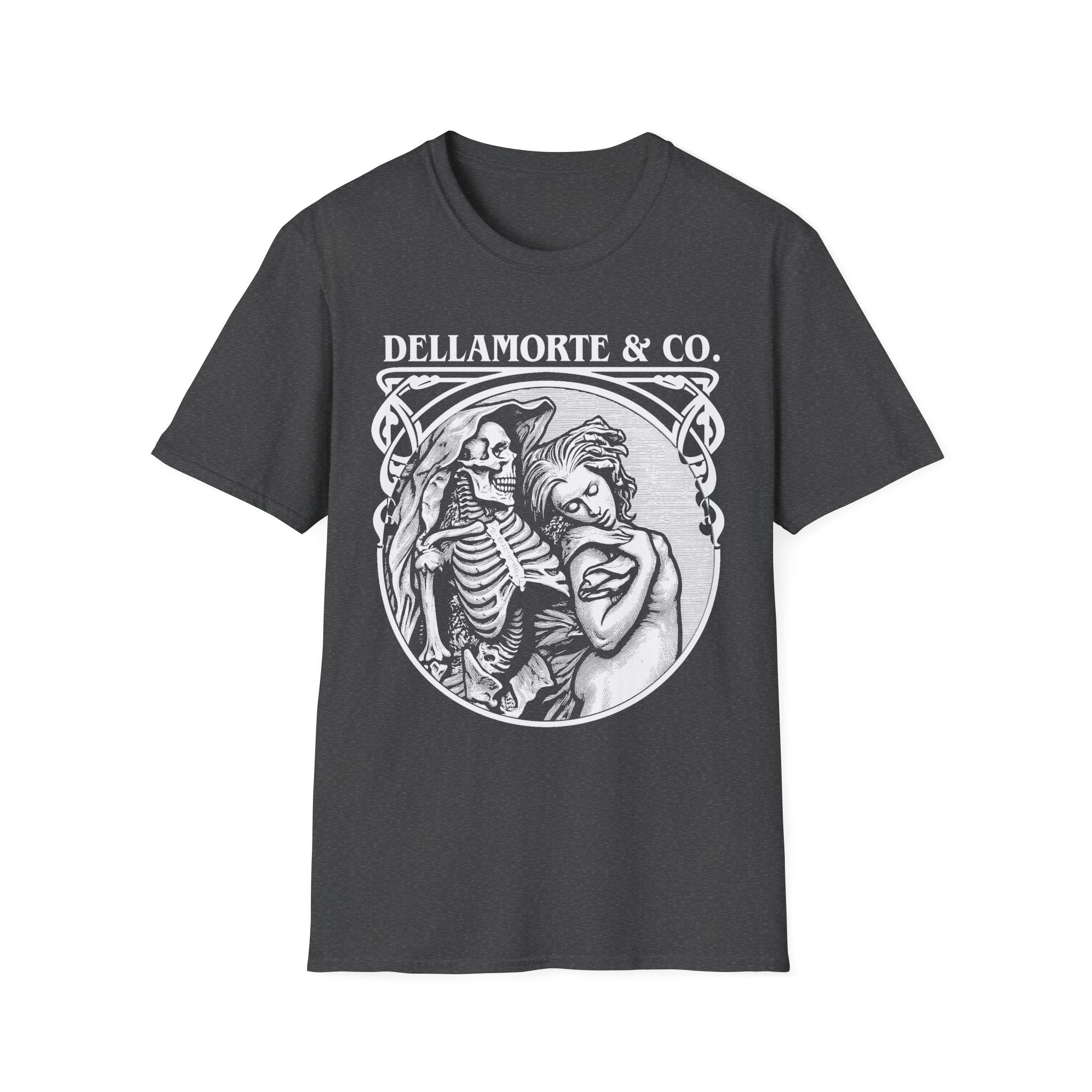 Death and the Maiden Shirt | Gothic Grim Reaper T-Shirt | Dellamorte Dark Academia Tee | Macabre Romance | Occult Halloween Apparel Dark Heather