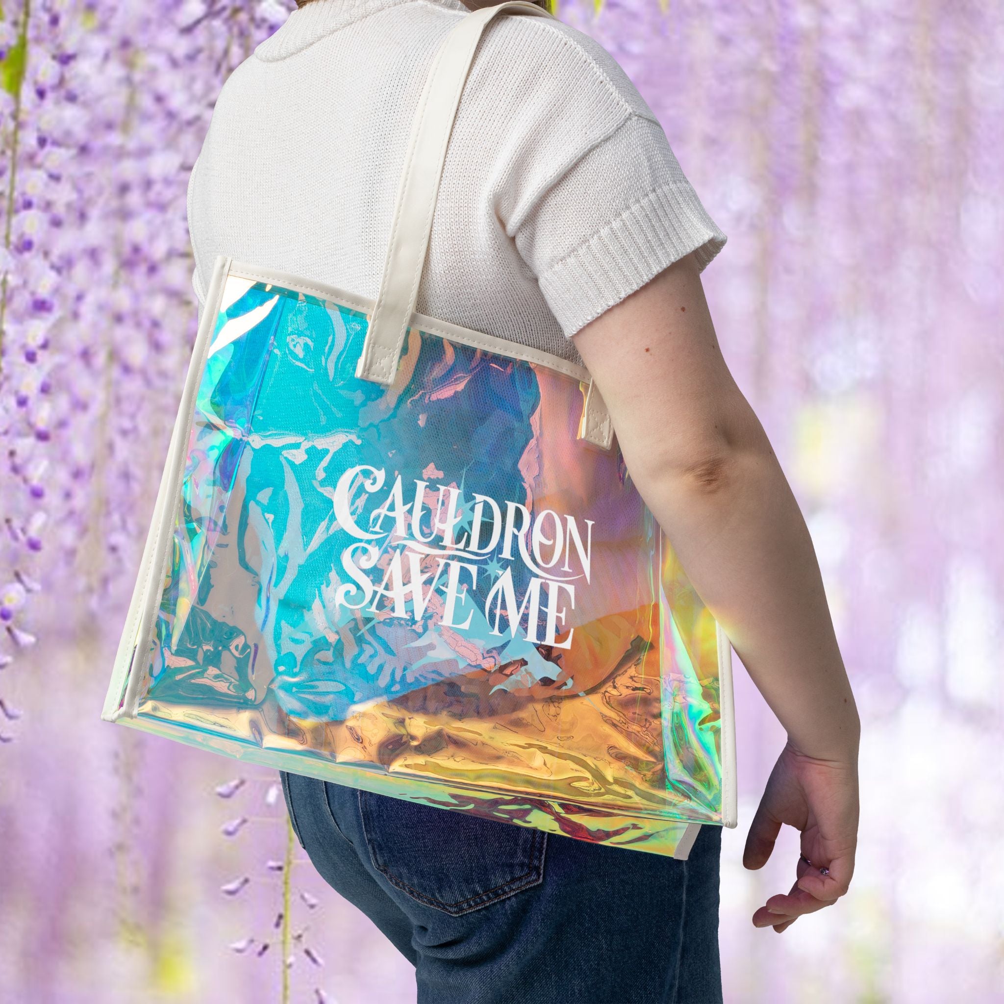 Cauldron Save Me Holographic Beach Tote Bag