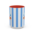Hot Dog Dachshund Coffee Mug | Cute Wiener Dog with Beach Umbrella on Blue Stripes (11/15oz)