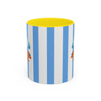 Hot Dog Dachshund Coffee Mug | Cute Wiener Dog with Beach Umbrella on Blue Stripes (11/15oz)