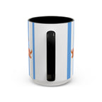 Hot Dog Dachshund Coffee Mug | Cute Wiener Dog with Beach Umbrella on Blue Stripes (11/15oz)