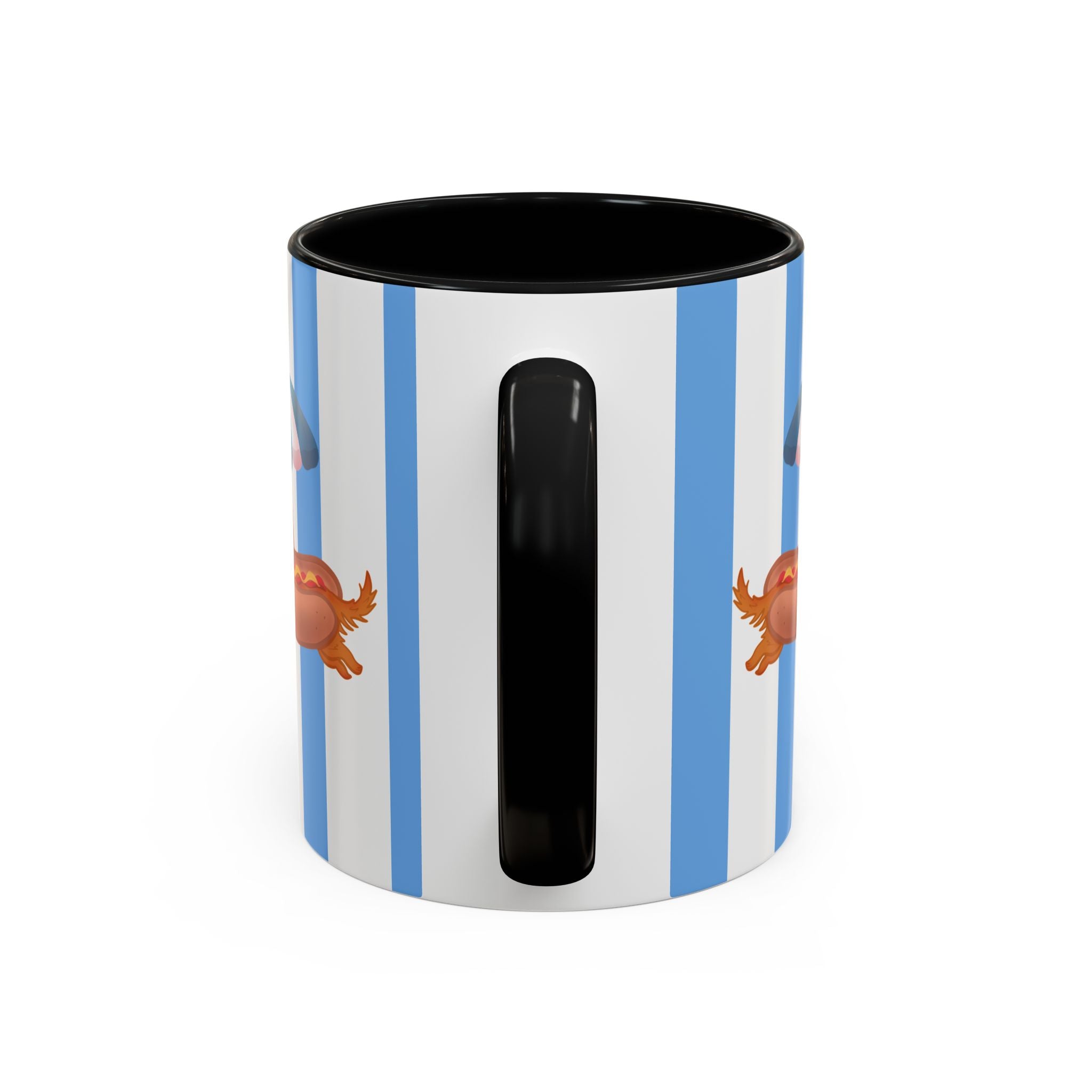 Hot Dog Dachshund Coffee Mug | Cute Wiener Dog with Beach Umbrella on Blue Stripes (11/15oz)