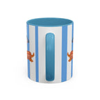 Hot Dog Dachshund Coffee Mug | Cute Wiener Dog with Beach Umbrella on Blue Stripes (11/15oz)