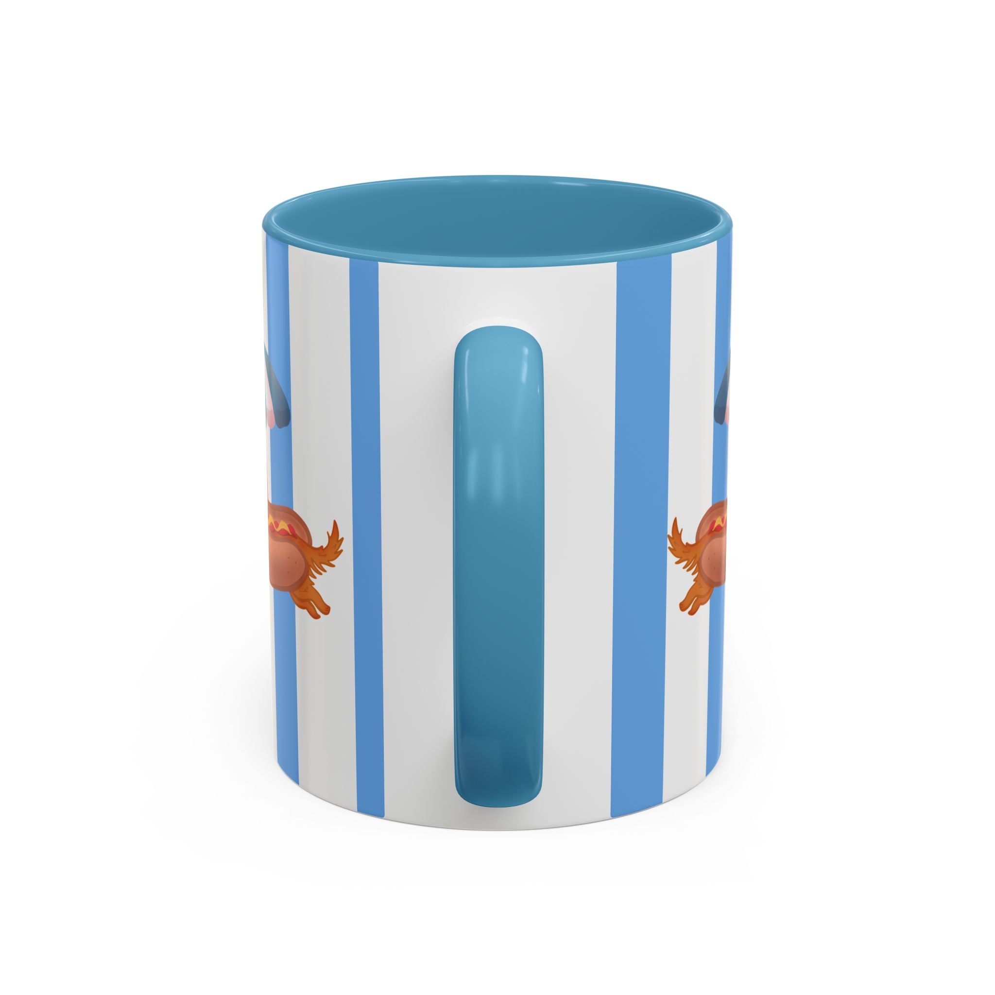 Hot Dog Dachshund Coffee Mug | Cute Wiener Dog with Beach Umbrella on Blue Stripes (11/15oz)