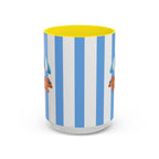 Hot Dog Dachshund Coffee Mug | Cute Wiener Dog with Beach Umbrella on Blue Stripes (11/15oz)
