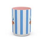 Hot Dog Dachshund Coffee Mug | Cute Wiener Dog with Beach Umbrella on Blue Stripes (11/15oz)