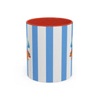 Hot Dog Dachshund Coffee Mug | Cute Wiener Dog with Beach Umbrella on Blue Stripes (11/15oz)