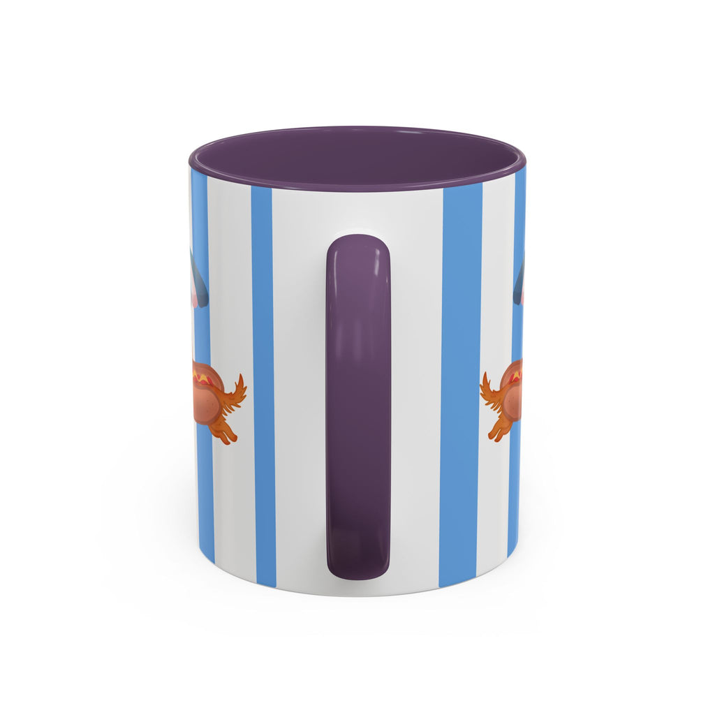 Hot Dog Dachshund Coffee Mug | Cute Wiener Dog with Beach Umbrella on Blue Stripes (11/15oz)
