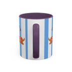 Hot Dog Dachshund Coffee Mug | Cute Wiener Dog with Beach Umbrella on Blue Stripes (11/15oz)
