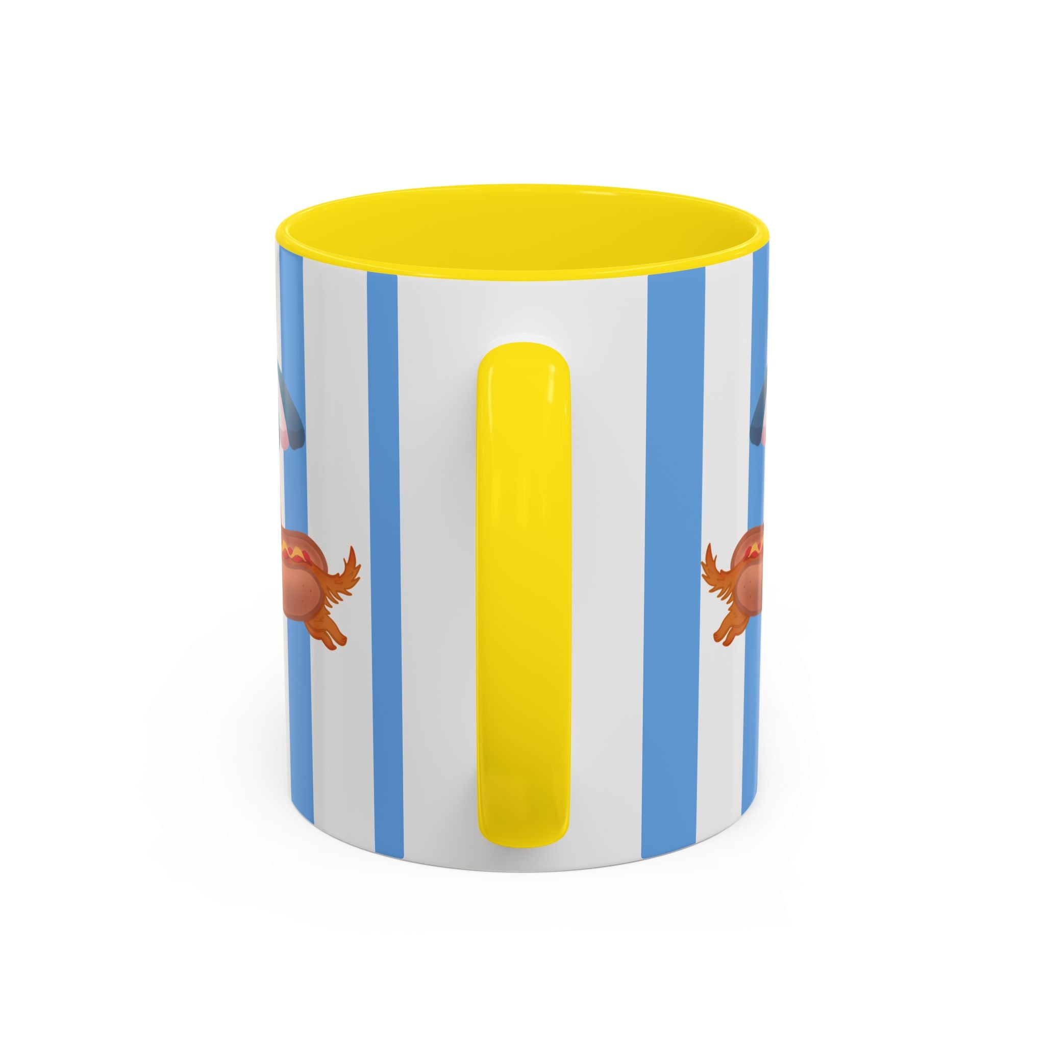 Hot Dog Dachshund Coffee Mug | Cute Wiener Dog with Beach Umbrella on Blue Stripes (11/15oz)