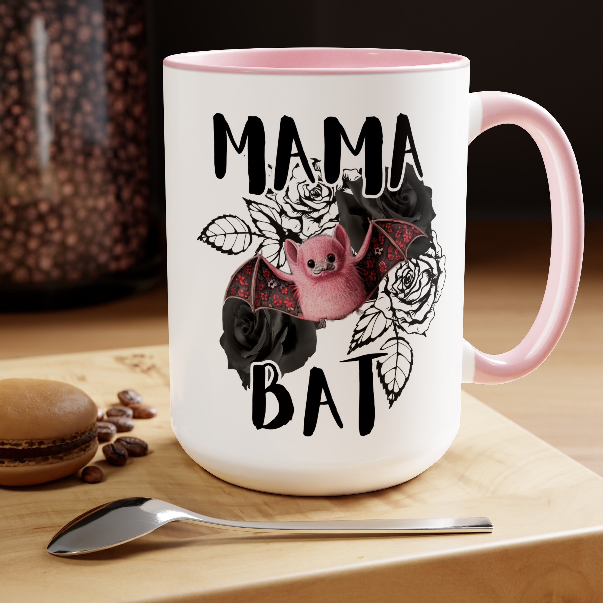 Mama Bat Mug Two-Tone Coffee Mugs, 15oz 15oz Pink