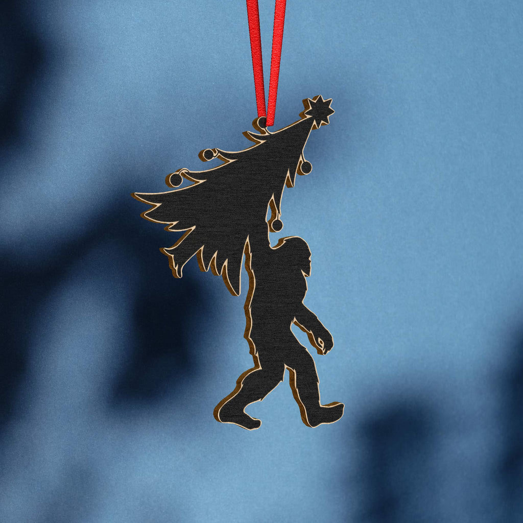 Bigfoot Christmas Tree Wooden Ornament 6" x 6"