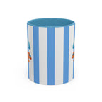 Hot Dog Dachshund Coffee Mug | Cute Wiener Dog with Beach Umbrella on Blue Stripes (11/15oz)
