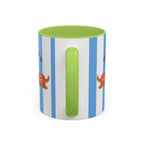 Hot Dog Dachshund Coffee Mug | Cute Wiener Dog with Beach Umbrella on Blue Stripes (11/15oz)