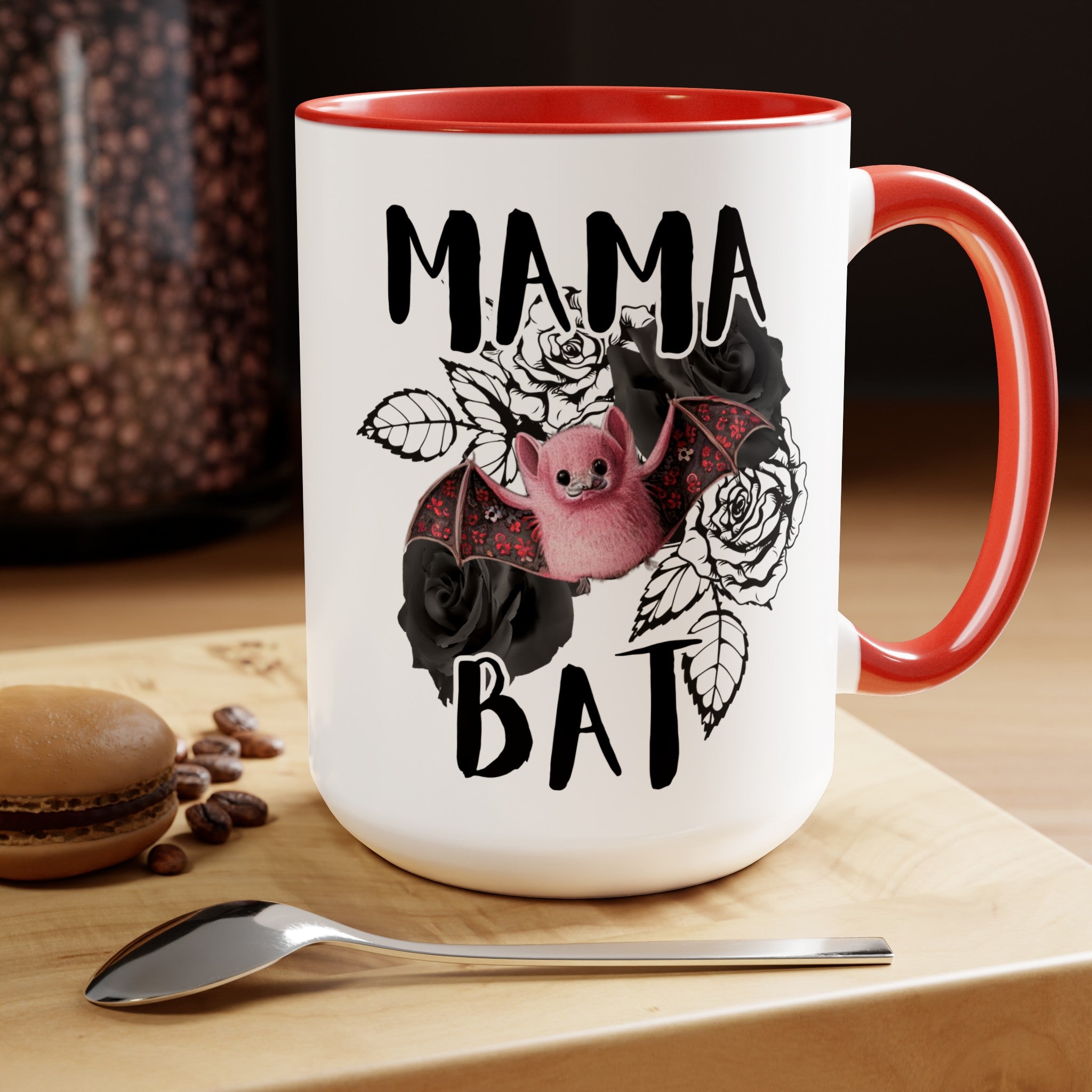 Mama Bat Mug Two-Tone Coffee Mugs, 15oz 15oz Red