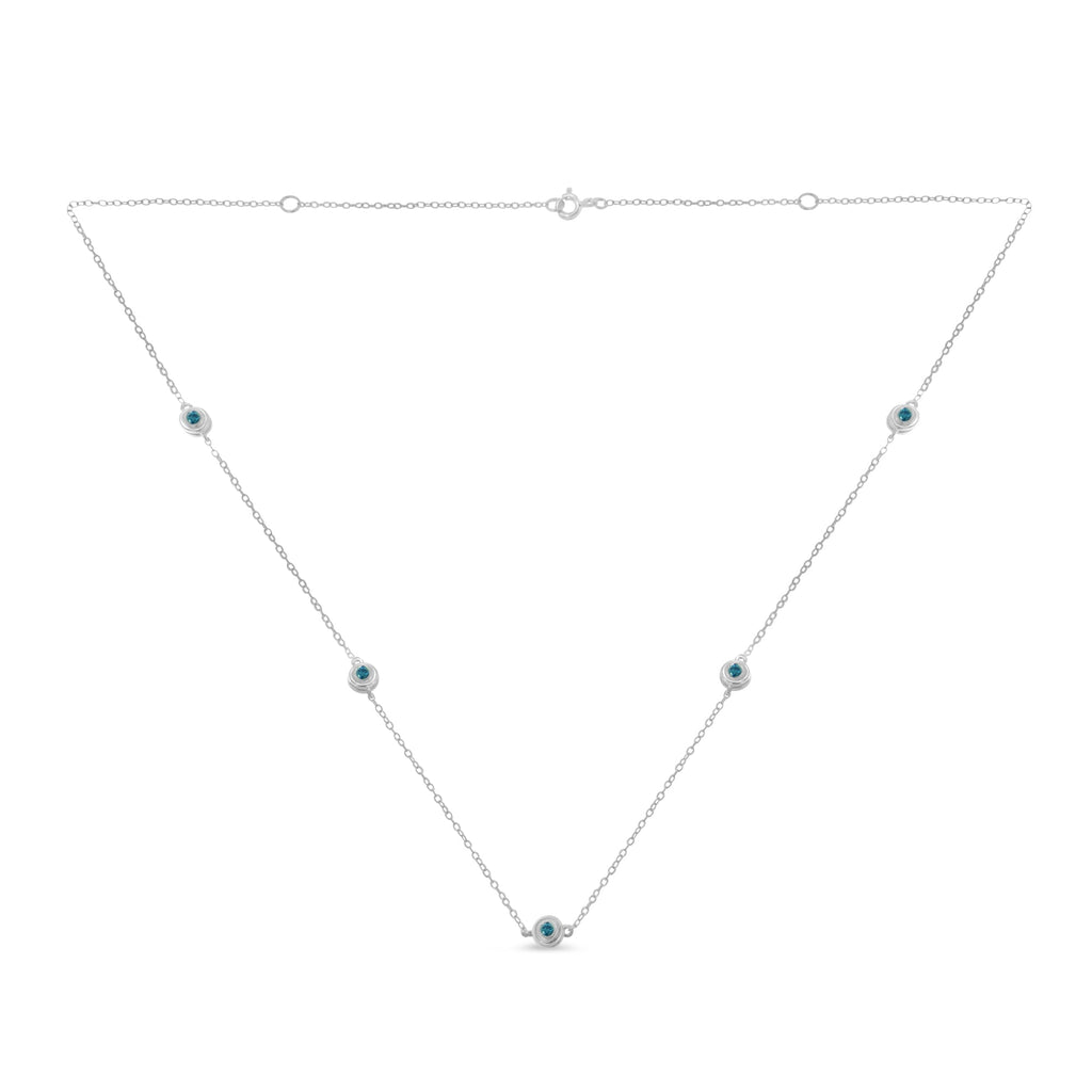 Sterling Silver Treated Blue Color Diamond Station Necklace (1/2 cttw, Blue Color, I2-I3 Clarity) White.Sterling Silver 18