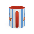 Hot Dog Dachshund Coffee Mug | Cute Wiener Dog with Beach Umbrella on Blue Stripes (11/15oz)