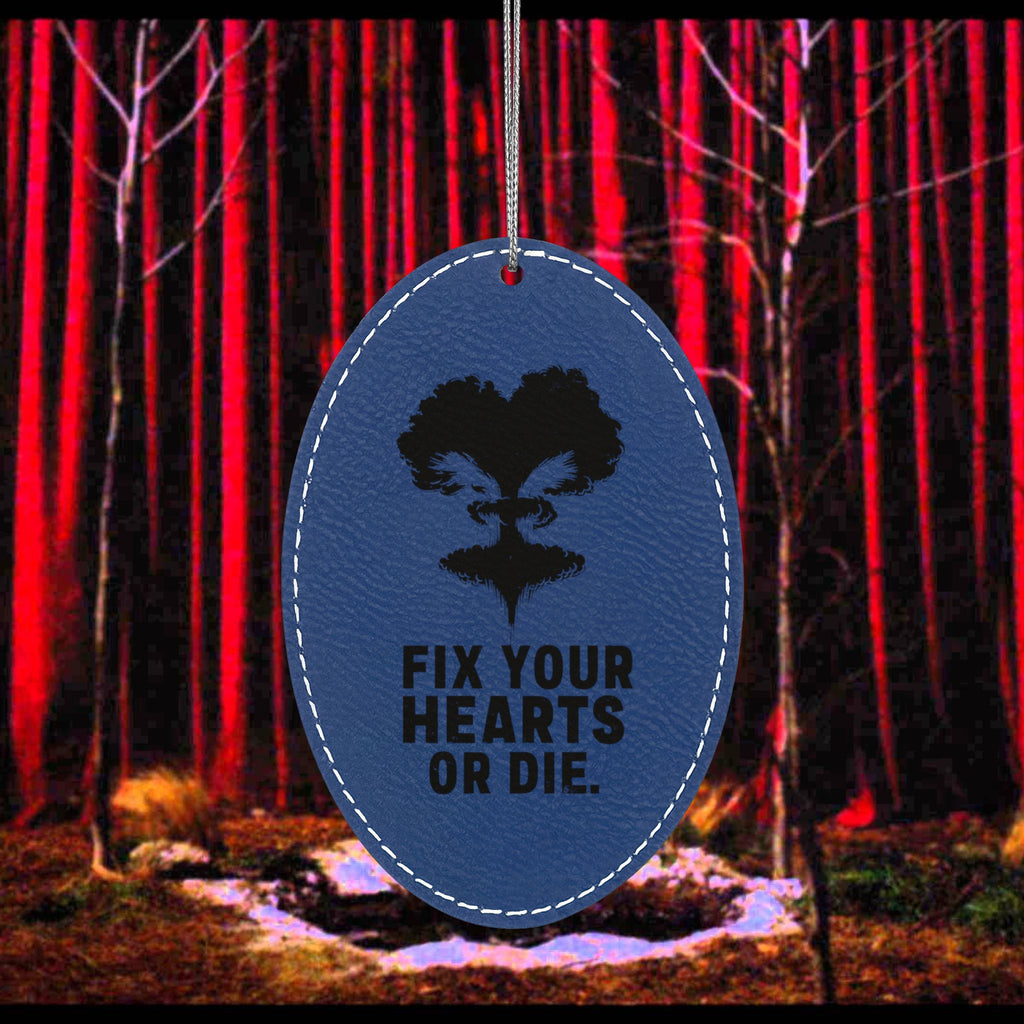 Fix Your Hearts or Die - Leatherette Ornament Oval Blue with silver string One size