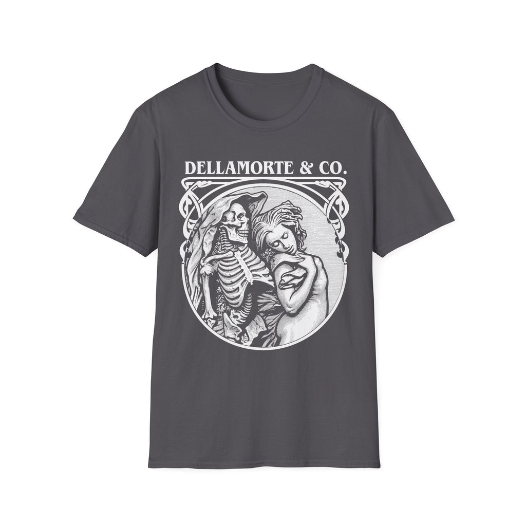 Death and the Maiden Shirt | Gothic Grim Reaper T-Shirt | Dellamorte Dark Academia Tee | Macabre Romance | Occult Halloween Apparel Charcoal