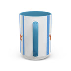 Hot Dog Dachshund Coffee Mug | Cute Wiener Dog with Beach Umbrella on Blue Stripes (11/15oz)
