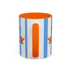 Hot Dog Dachshund Coffee Mug | Cute Wiener Dog with Beach Umbrella on Blue Stripes (11/15oz)